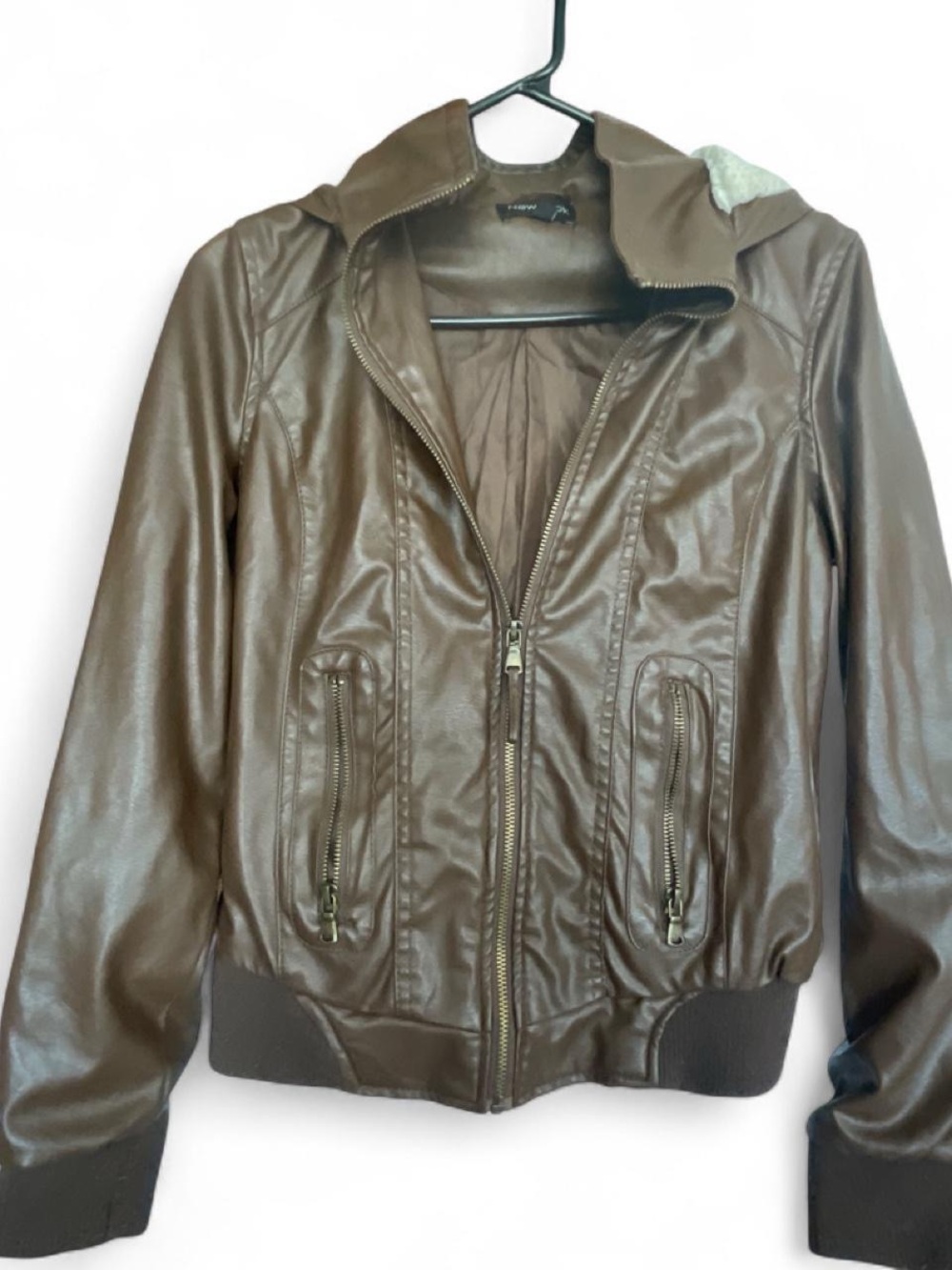New Look Brown Faux Leather Bomber Jacket